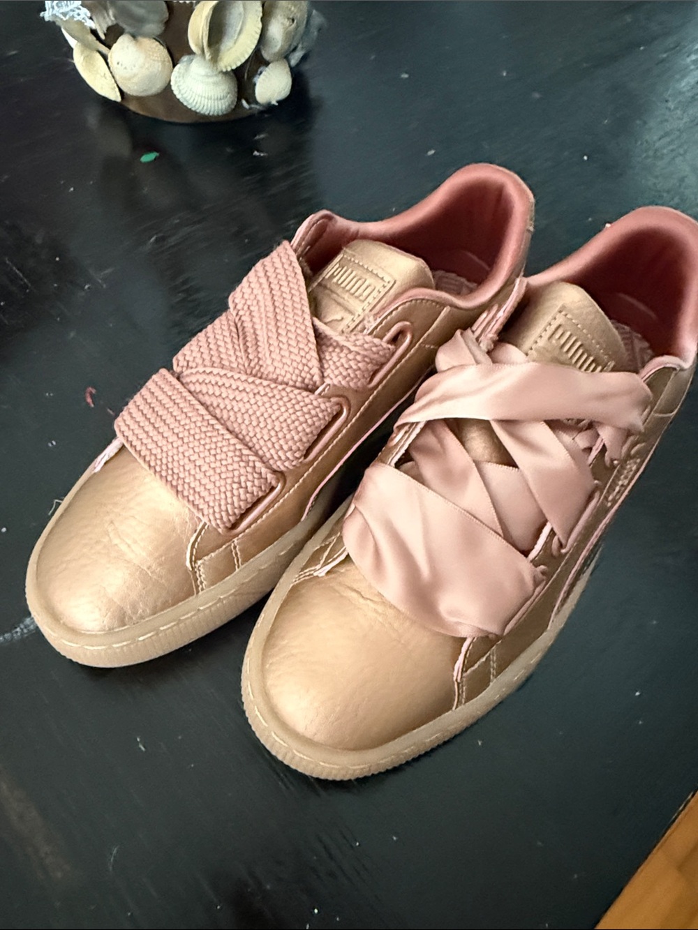 Puma Women's Rose Gold Satin Strap Sneakers